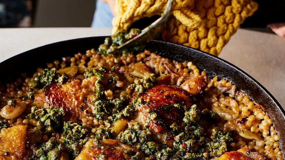 PHOTO: One-Pan Garlicky Chicken Couscous from Carolina Gelen's new cookbook, "Pass the Plate."