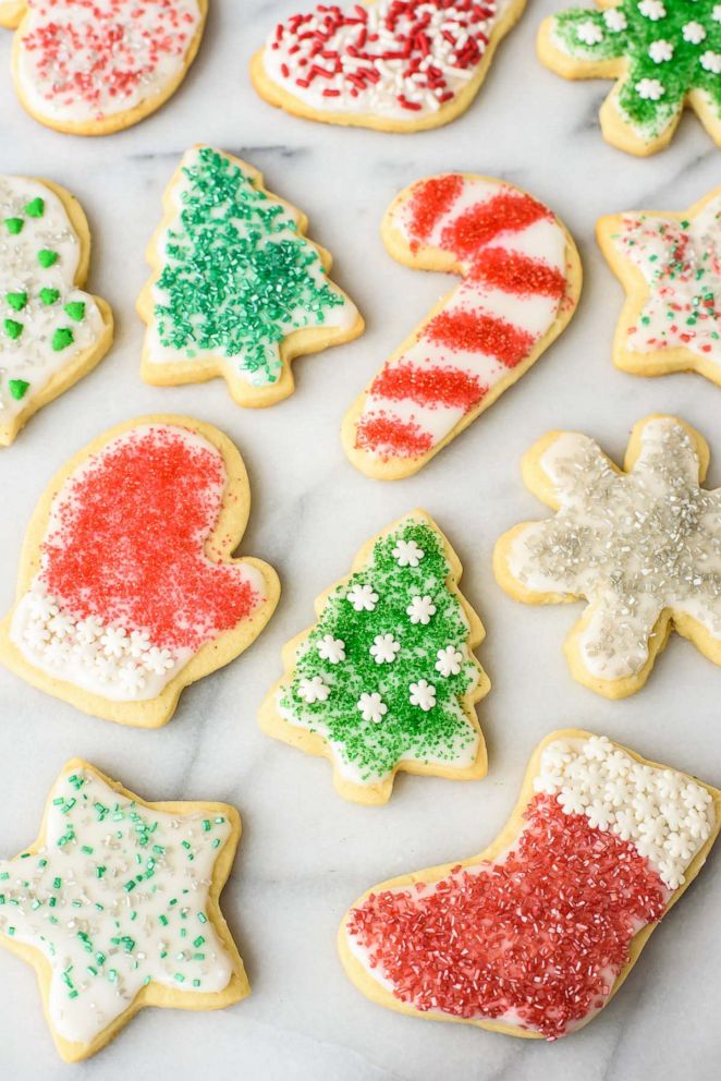 PHOTO: Perfect cream cheese cut-out cookies decorated for Christmas. 
