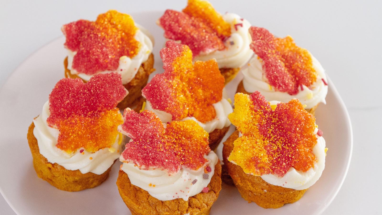 PHOTO: Pumpkin cupcakes with cream cheese frosting and a festive fall topper.