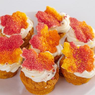 PHOTO: Pumpkin cupcakes with cream cheese frosting and a festive fall topper.