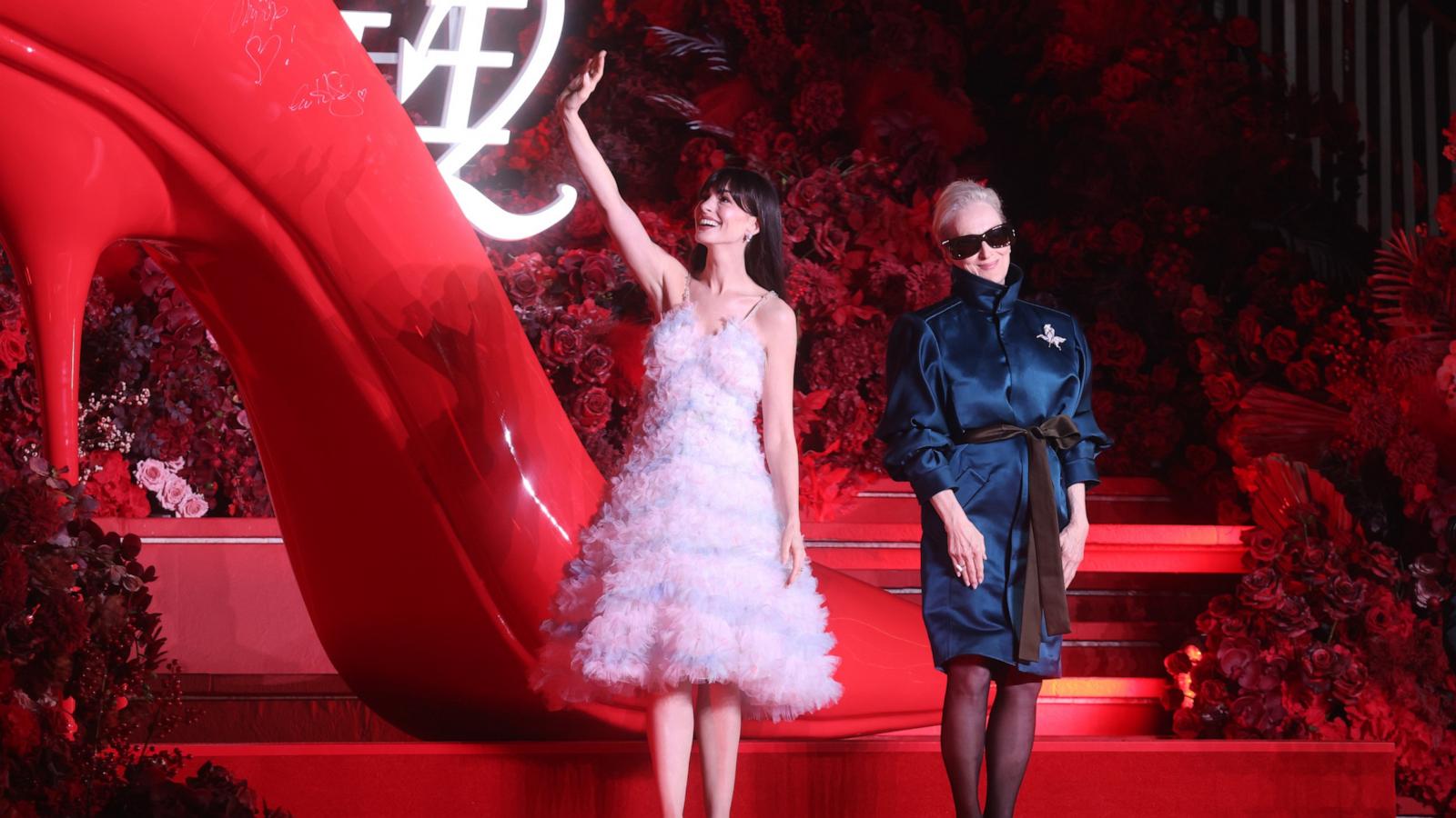 PHOTO: American actress Anne Hathaway and American actress Meryl Streep attend the premiere of film "The Devil Wears Prada 2" on April 10, 2026 in Shanghai, China.