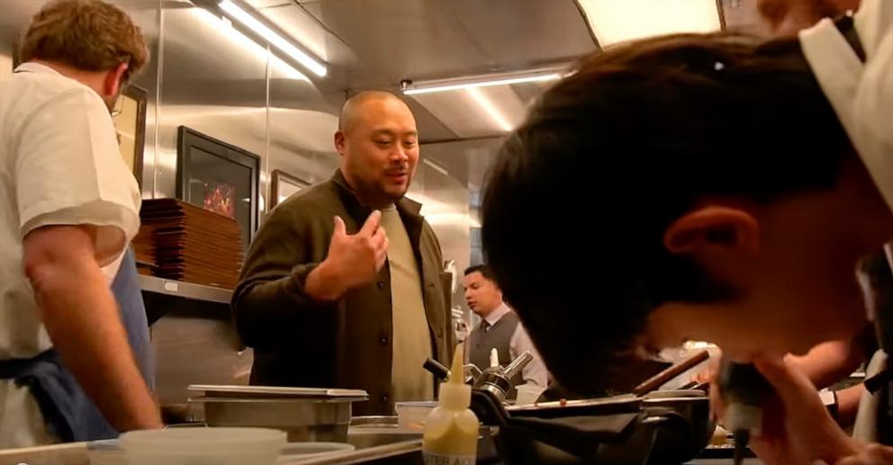 PHOTO: David Chang in a scene from his new show, "Chrissy & Dave Dine Out."