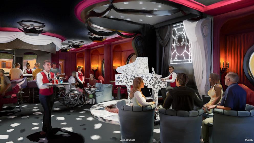 PHOTO: An evening at De Vil’s piano lounge on the Disney Destiny will be a lavish affair emblematic of the bar’s namesake, the fabulously over-the-top villain Cruella de Vil of “One Hundred and One Dalmatians” and the acclaimed 2021 live action film. 