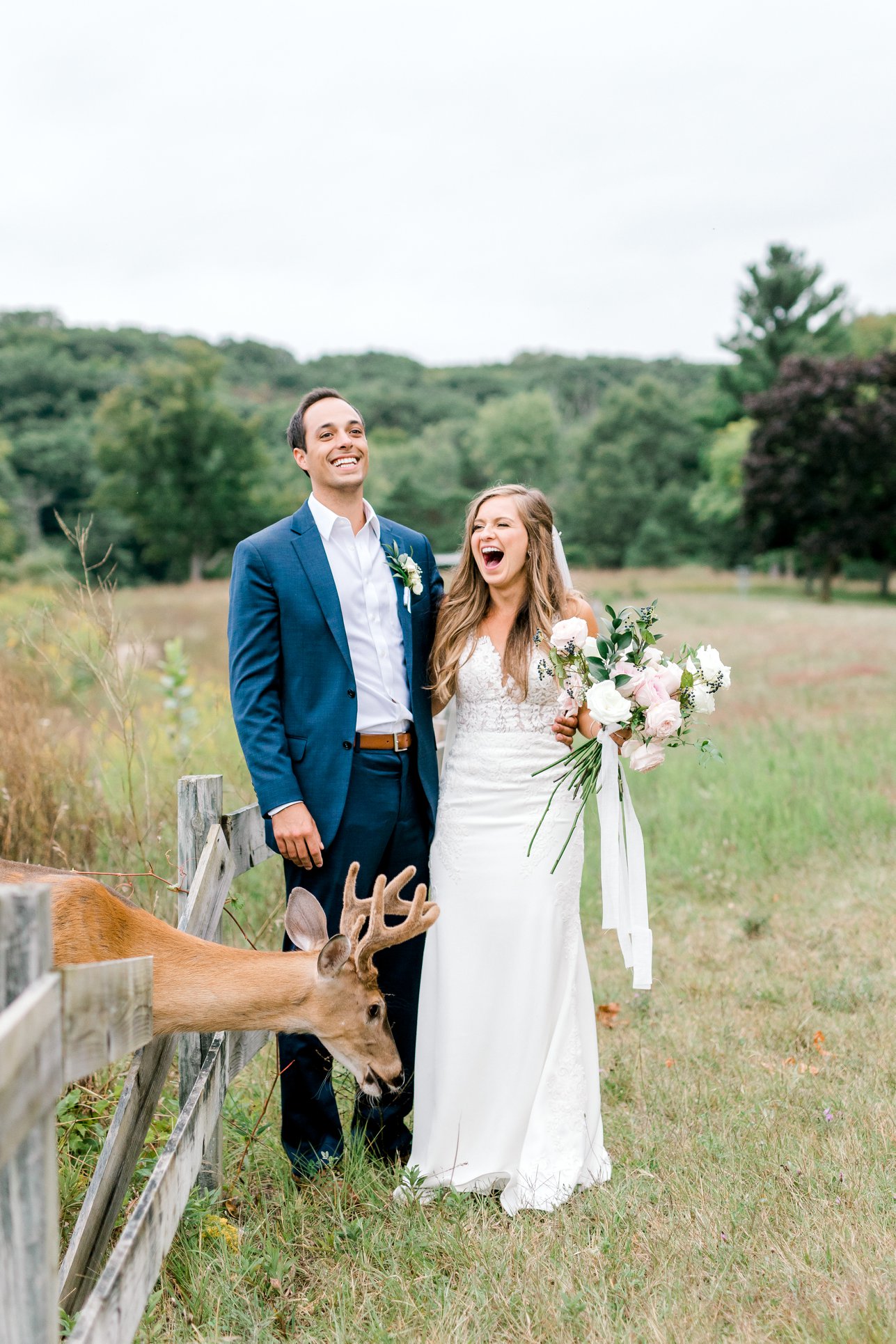 PHOTO: Morgan and Luke Mackley were surprised by a deer while their wedding photos were being taken.