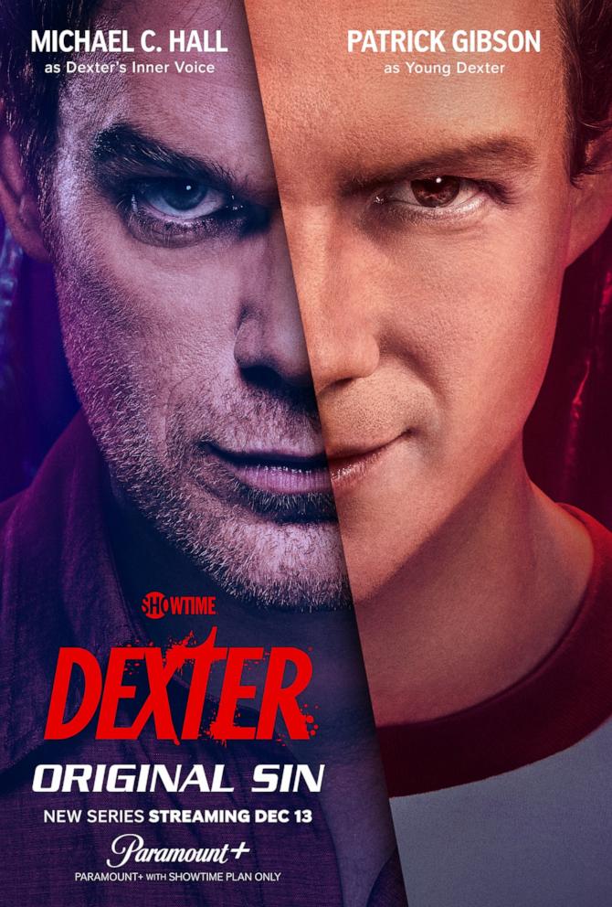 PHOTO: Movie poster for "Dexter: Original Sin" Season 1, featuring Michael C Hall as Dexter Morgan and Patrick Gibson as younger Dexter Morgan, 2024. 