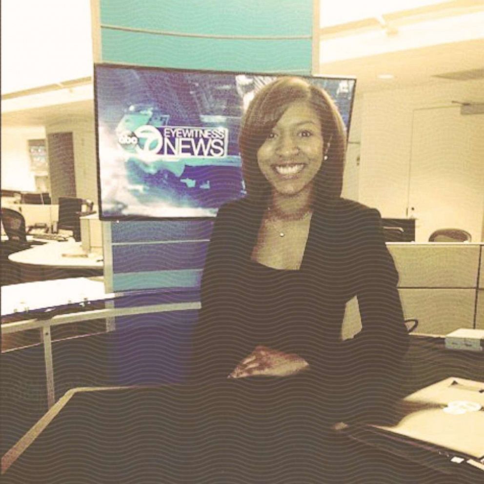 PHOTO: Dominique poses for a photo during a television internship. 