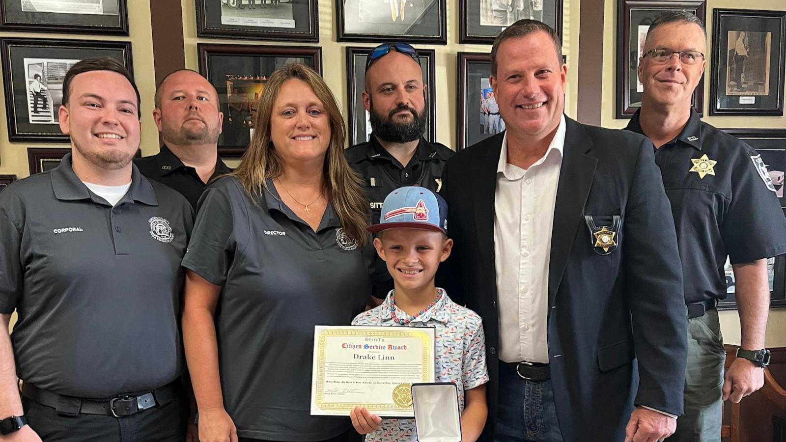 PHOTO: Drake Linn, 11, was honored on July 17 by the Gordon County Sheriff's Office in Georgia, for jumping into action to save his grandfather and himself when his grandfather fell unconscious while driving.