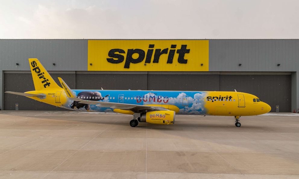 PHOTO: Spirit Airlines A321 wrapped with Disney's "Dumbo" livery outside the airline's Detroit maintenance hangar.