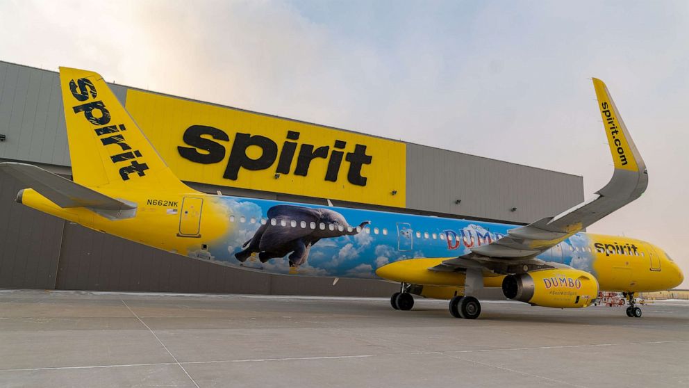 PHOTO: Spirit Airlines A321 wrapped with Disney's "Dumbo" livery outside the airline's Detroit maintenance hangar.