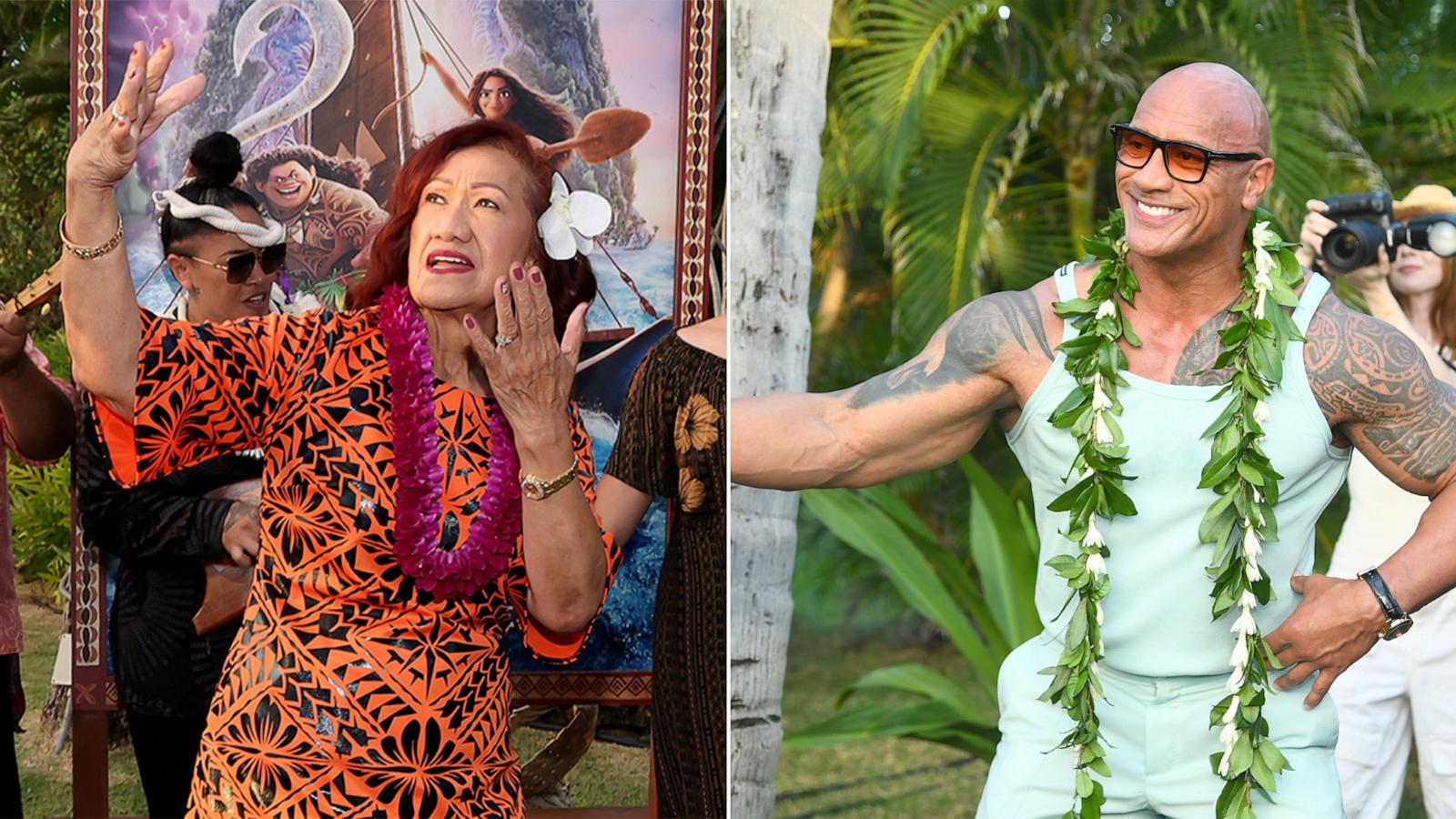 PHOTO: This composite image shows Ata Johnson and Dwayne Johnson attending the World Premiere of Walt Disney Animation Studios' "Moana 2" in Kapolei, Hawaii, Nov. 21, 2024.