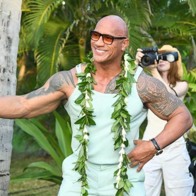 PHOTO: This composite image shows Ata Johnson and Dwayne Johnson attending the World Premiere of Walt Disney Animation Studios' "Moana 2" in Kapolei, Hawaii, Nov. 21, 2024. 