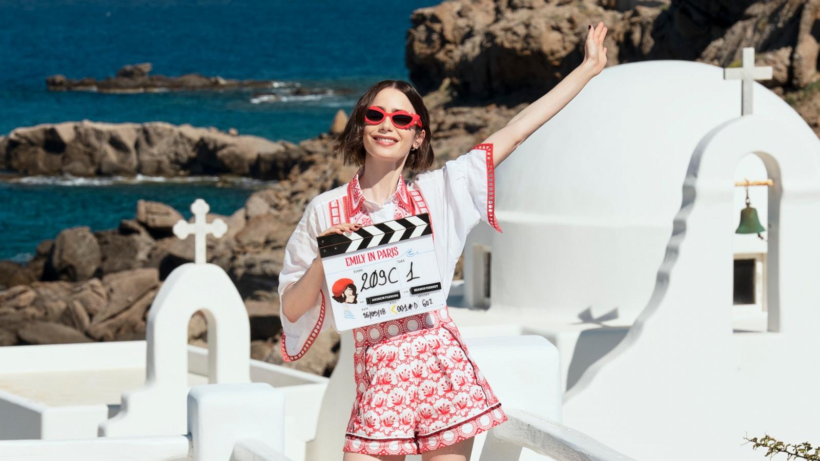 PHOTO: Lily Collins as Emily on the set of "Emily in Paris" Season 6.