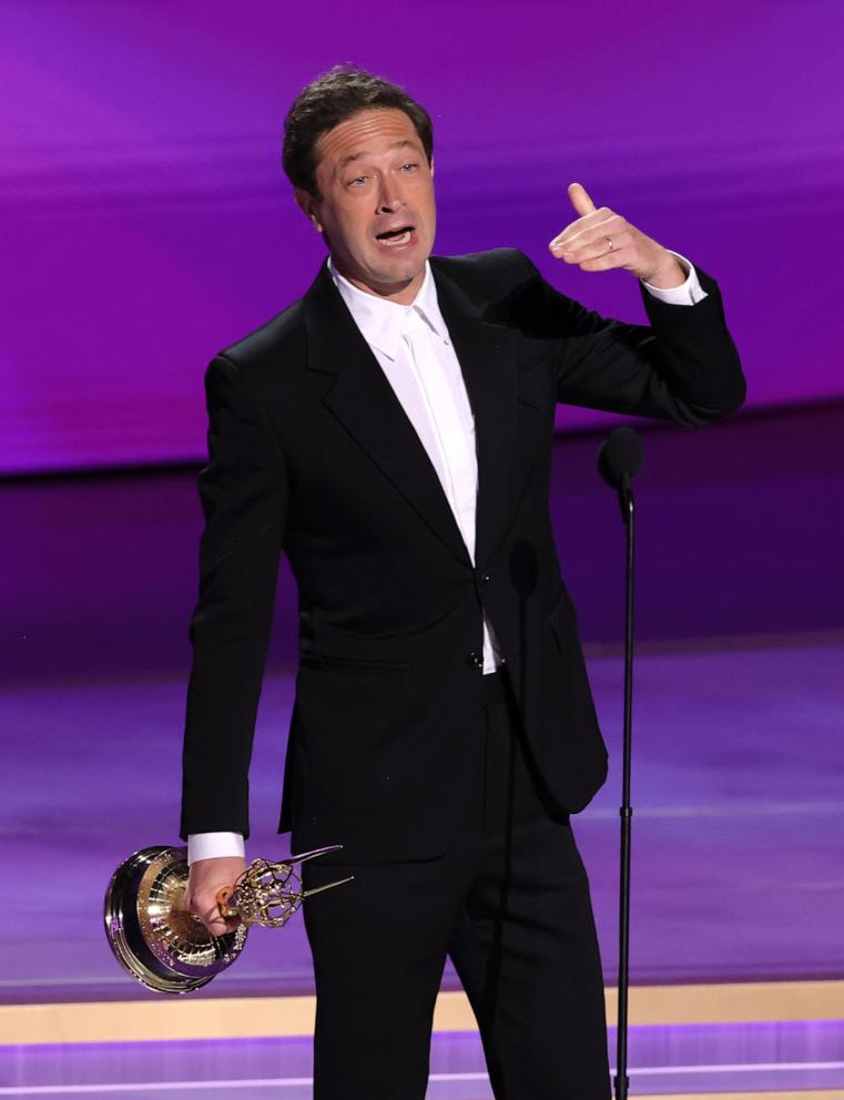 PHOTO: Ebon Moss-Bachrach accepts the Outstanding Supporting Actor in a Comedy Series award for The Bear at the 76th Primetime Emmy Awards, Sept. 15, 2024, in Los Angeles.