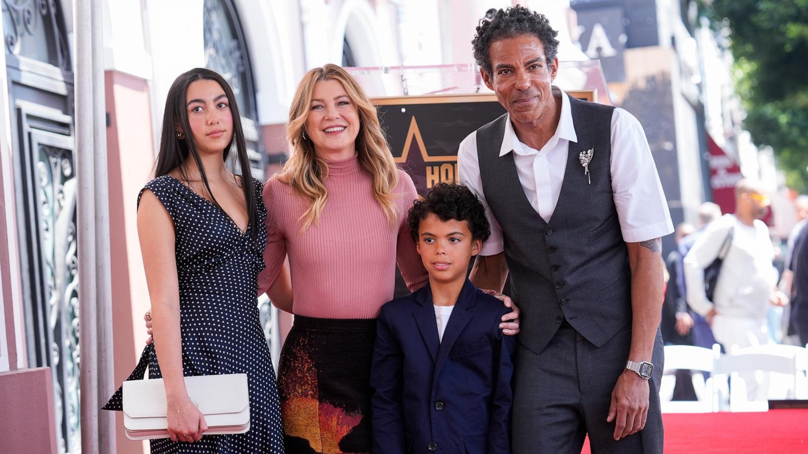 PHOTO: Stella Luna Ivery, Ellen Pompeo, Eli Christopher Ivery, and Chris Ivery pose during a ceremony on the Hollywood Walk of Fame, April 29, 2025, in Los Angeles.
