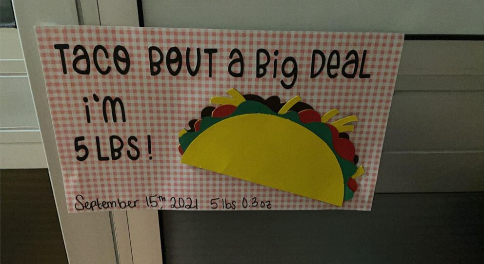 PHOTO: Sign says "Taco bout a big deal I'm 5 pounds!" in celebration of Reece's weight progress. 