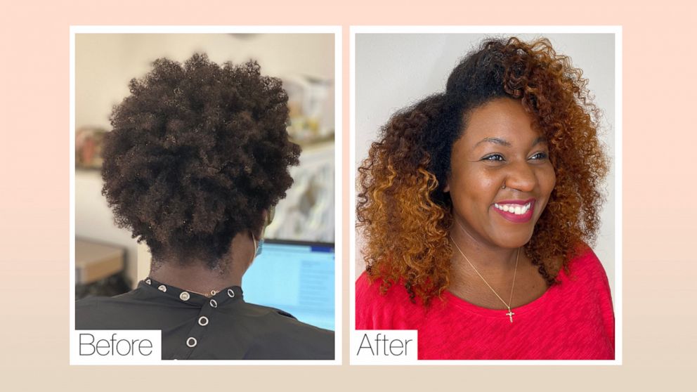 Sherrice Massiah is photographed at The Mane Loft in Cliffside Park, NJ wearing curly microlink extensions. 