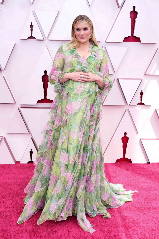 PHOTO: Director Emerald Fennell, nominated for an Academy Award for Directing "Promising Young Woman" arrives at the Oscars, April 25, 2021, at Union Station in Los Angeles. 