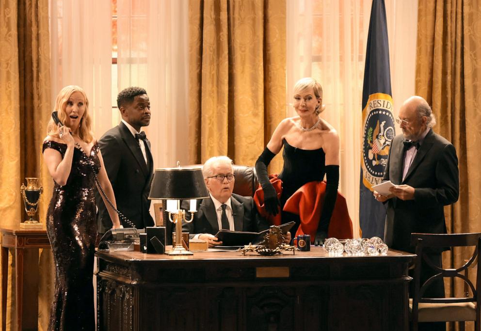 PHOTO: Janel Moloney, Dulé Hill, Martin Sheen, Allison Janney, and Richard Schiff speak onstage during the 76th Primetime Emmy Awards at Peacock Theater on Sept. 15, 2024 in Los Angeles.