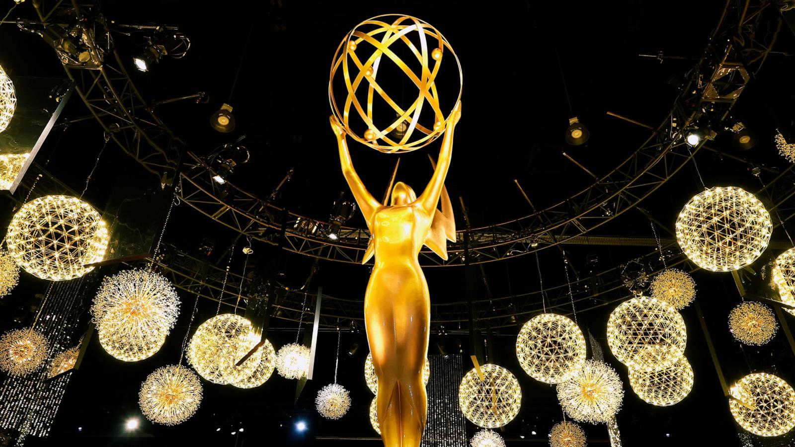 A view of the Emmy statue is seen during the 77th Primetime Emmys Press Preview on September 11, 2025 in Los Angeles, California.