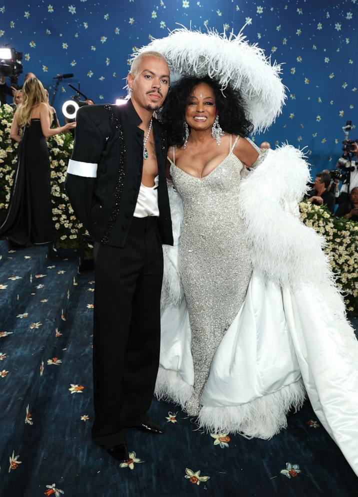 Evan Ross and Diana Ross attend the 2025 Met Gala Celebrating "Superfine: Tailoring Black Style" on May 05, 2025 in New York City. 