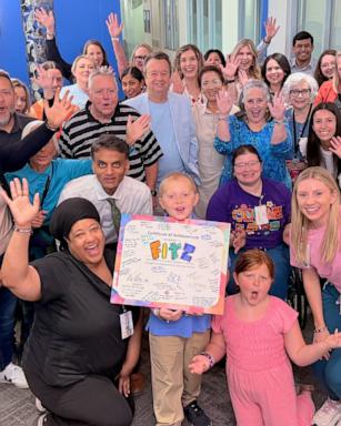 PHOTO: Fitz, 10, rang the bell signifying the end of his treatment on June 24, 2026, after about eight months of chemotherapy, surgery and treatment for a rare liver cancer.