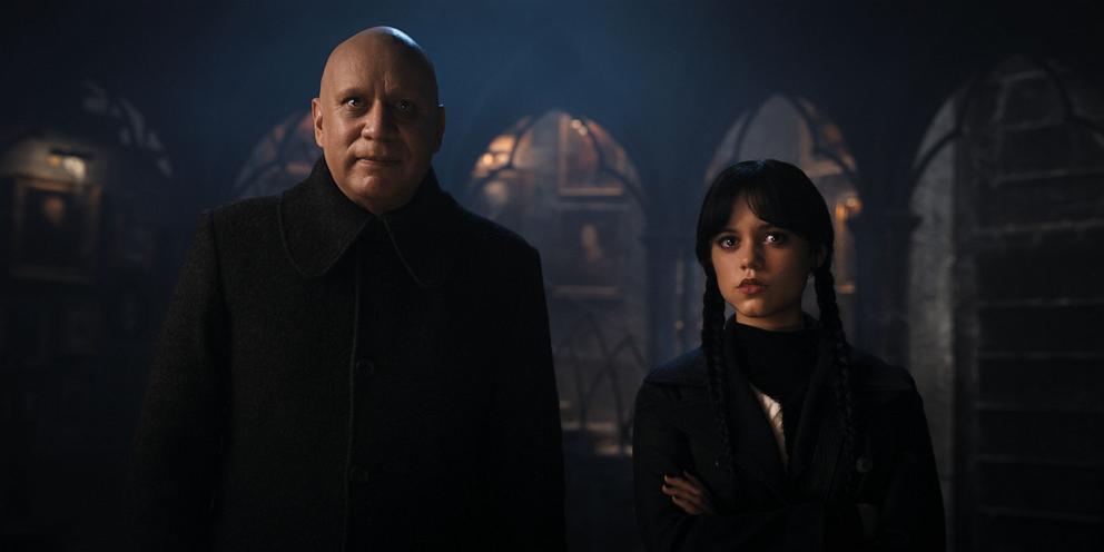 PHOTO: Fred Armisen as Uncle Fester, Jenna Ortega as Wednesday Addams in episode 107 of "Wednesday."