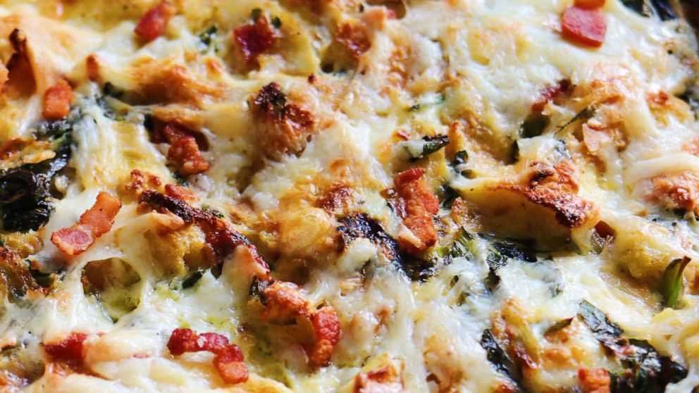 This winter veggie, white cheddar and bacon strata is the perfect holiday recipe