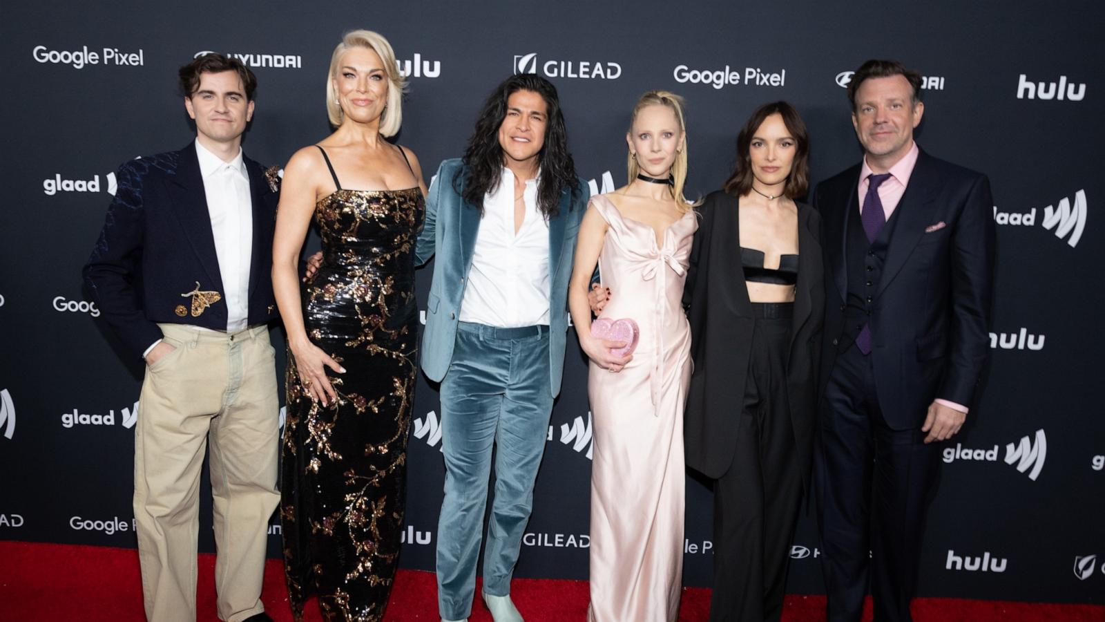 PHOTO: Billy Harris, Hannah Waddingham, Cristo Fernandez, Juno Temple, Jodi Balfour and Jason Sudeikis attends the 35th Annual GLAAD Media Awards at The Beverly Hilton on March 14, 2024 in Beverly Hills, Calif.