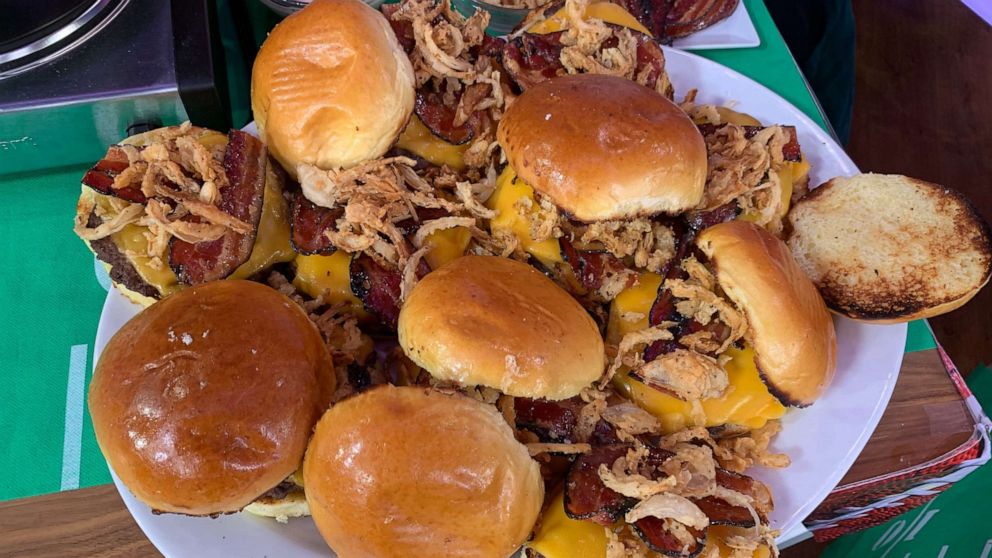 PHOTO: Chef David Rose's all-American burger with black pepper bacon candy and chipotle mayo.