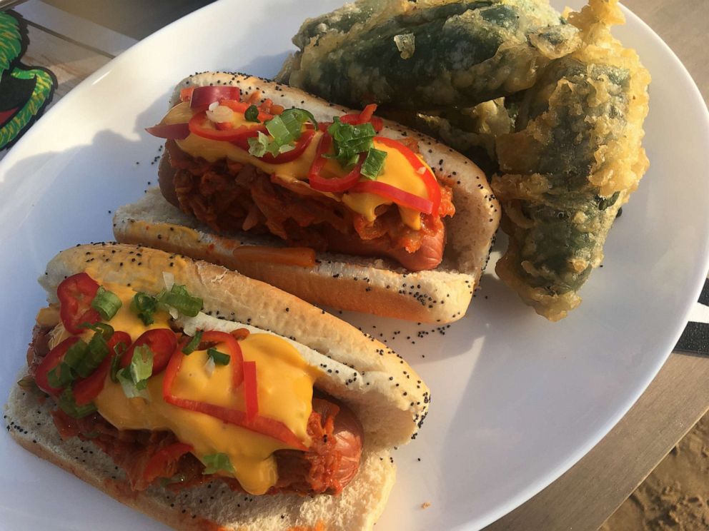 PHOTO: Chef Beverly Kim cooked her Chicago fire hot dogs and tempura pepper poppers.