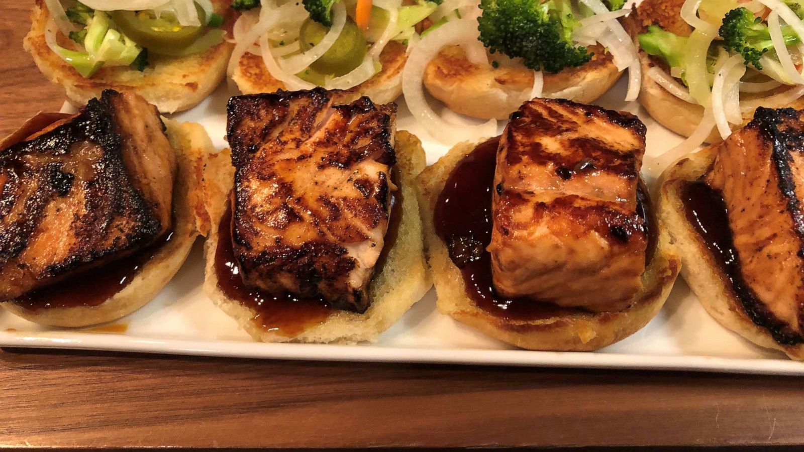 PHOTO: Teriyaki salmon, carrot, broccoli and pickled jalapeno slaw