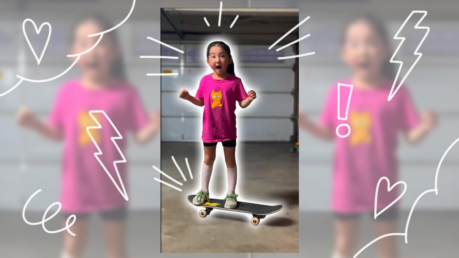 PHOTO: After practicing every day for months, 6-year-old Chika finally landed her first ever kick flip. Then came the waterworks.