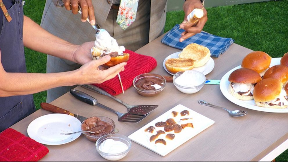 PHOTO: Grilled marshmallows on toasted brioche with Nutella and a scoop of ice cream.