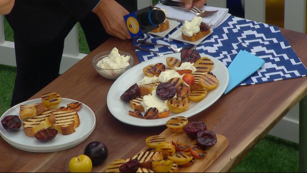 PHOTO: Alison Roman makes grilled stone fruit with slightly charred pound cake on "GMA."