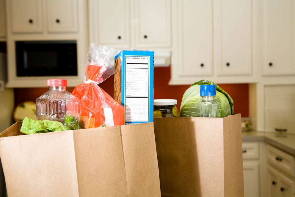 PHOTO: Grocery bags pictured on a kitchen counter in this undated stock photo.