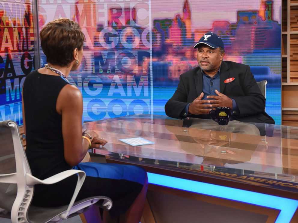 PHOTO: The Cosby Show actor Geoffrey Owens speaks to Robin Roberts during an interview on Good Morning America, Tuesday, Sept. 4, 2018, in New York.