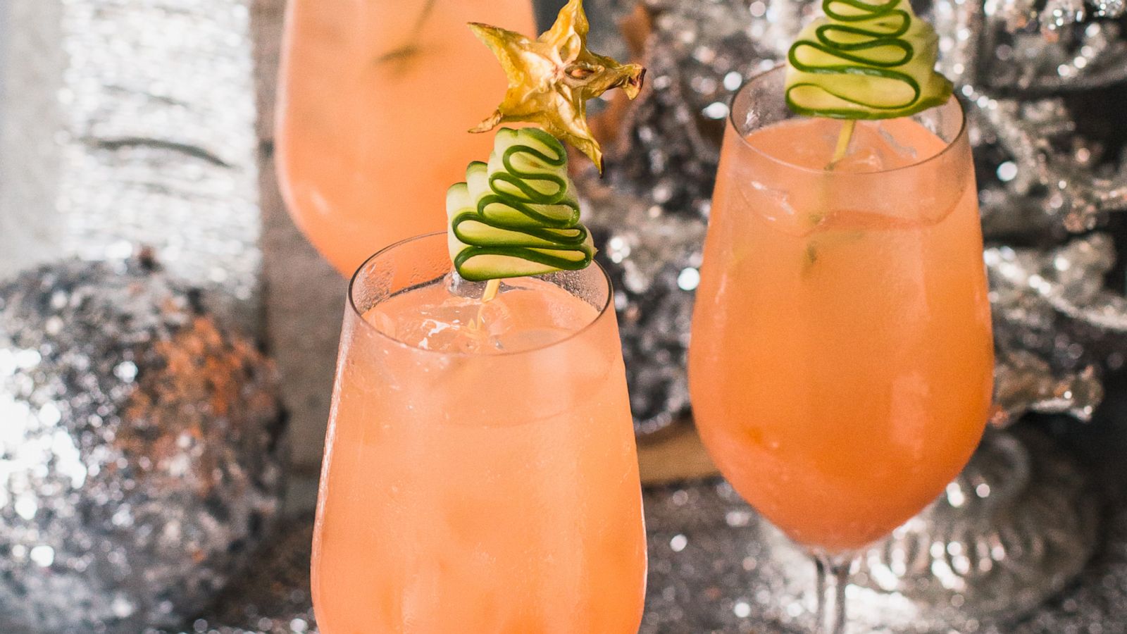 PHOTO: These festive Christmas tree tonics use cucumber as a holiday garnish.