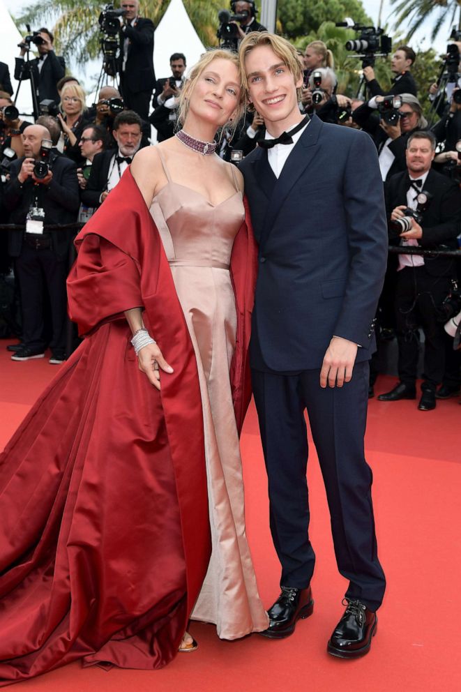 PHOTO: Uma Thurman and her Son Levon Roan Thurman-Hawke attend the "Jeanne du Barry" Screening & opening ceremony red carpet at the 76th annual Cannes film festival at Palais des Festivals on May 16, 2023 in Cannes, France.