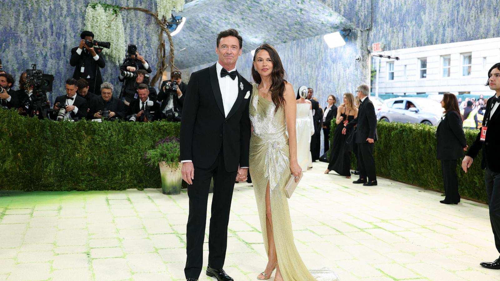 PHOTO: Australian actor Hugh Jackman and US actress Sutton Foster arrive for the 2026 Met Gala celebrating "Costume Art" at the Metropolitan Museum of Art, in New York, on May 4, 2026.