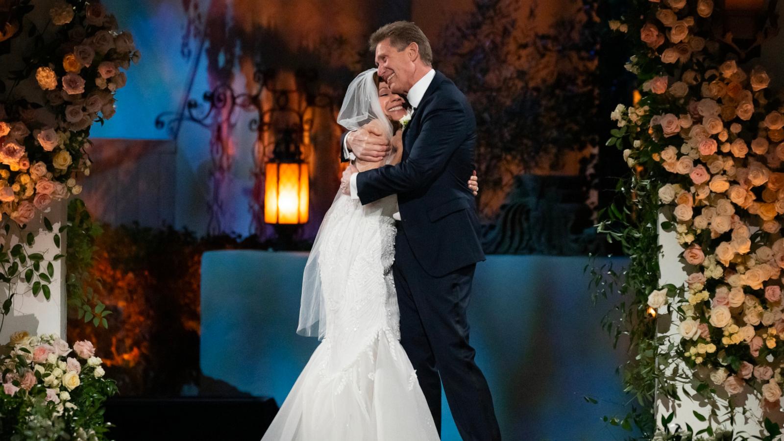 PHOTO: Gerry Turner and Theresa Nist walk down the aisle on "The Golden Bachelor," Jan. 4, 2024.