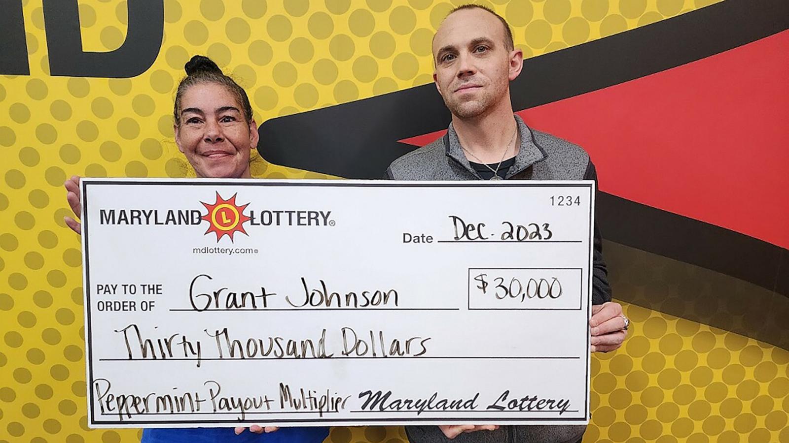 PHOTO: Grant Johnson won $30,000 from a lottery ticket he received from his friend Andrea Cahill as a Christmas stocking stuffer.