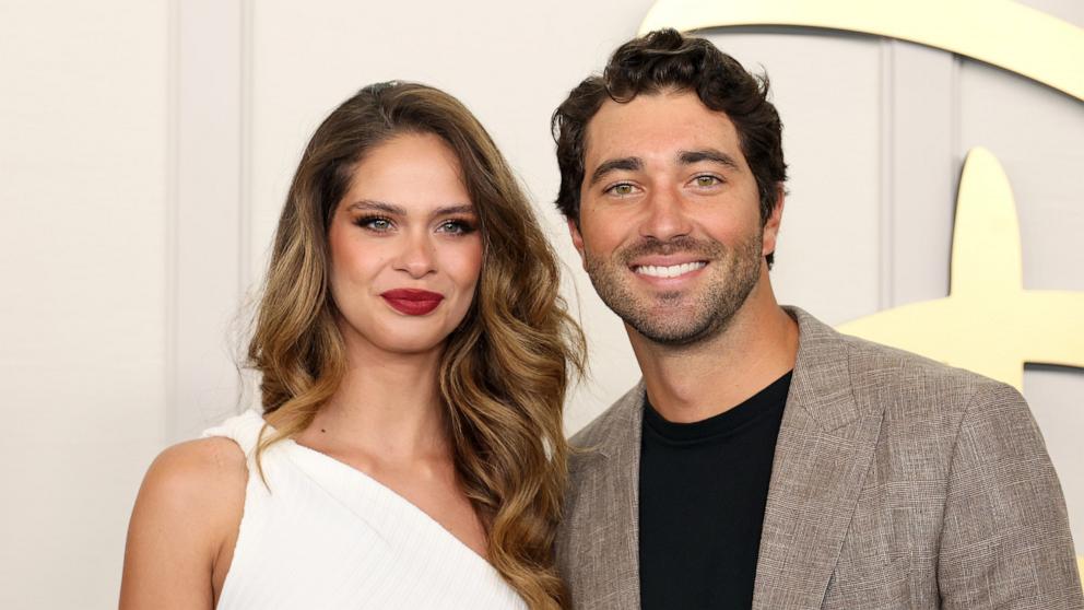 PHOTO: Kelsey Anderson and Joey Graziadei attend the 2024 Disney Upfront at Javits Center, May 14, 2024, in New York.