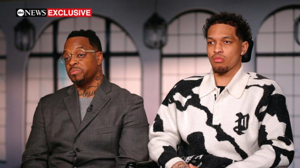 PHOTO: Greg Brooks Sr., left, and Greg Brooks Jr. speak with ABC News' Michael Strahan in an interview that aired Feb. 3, 2025, on "Good Morning America."