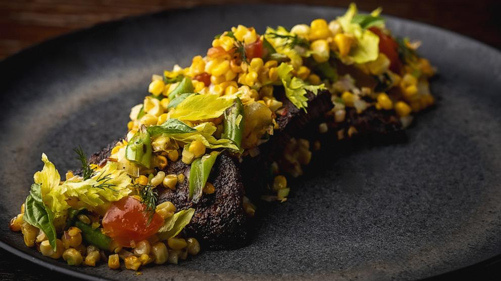PHOTO: Grilled Southwestern skirt steak with a fresh roasted corn salad.