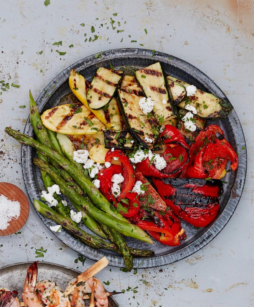 PHOTO: A platter of grilled vegetables with goat cheese and balsamic.