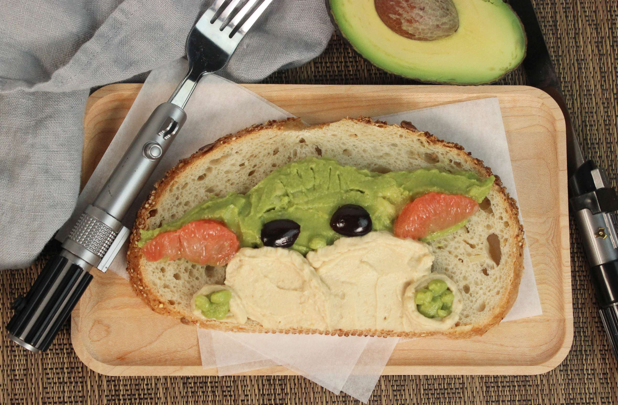 PHOTO: Grogu-inspired avocado and hummus toast.
