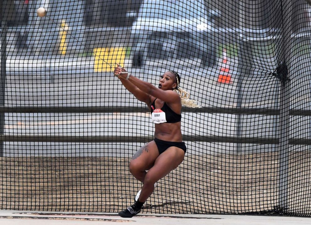 PHOTO: Gwendolyn Berry competes in the Hammer Throw during the 2021 USATF Golden Games and Distance Open in Walnut, Calif., May 9, 2021. 