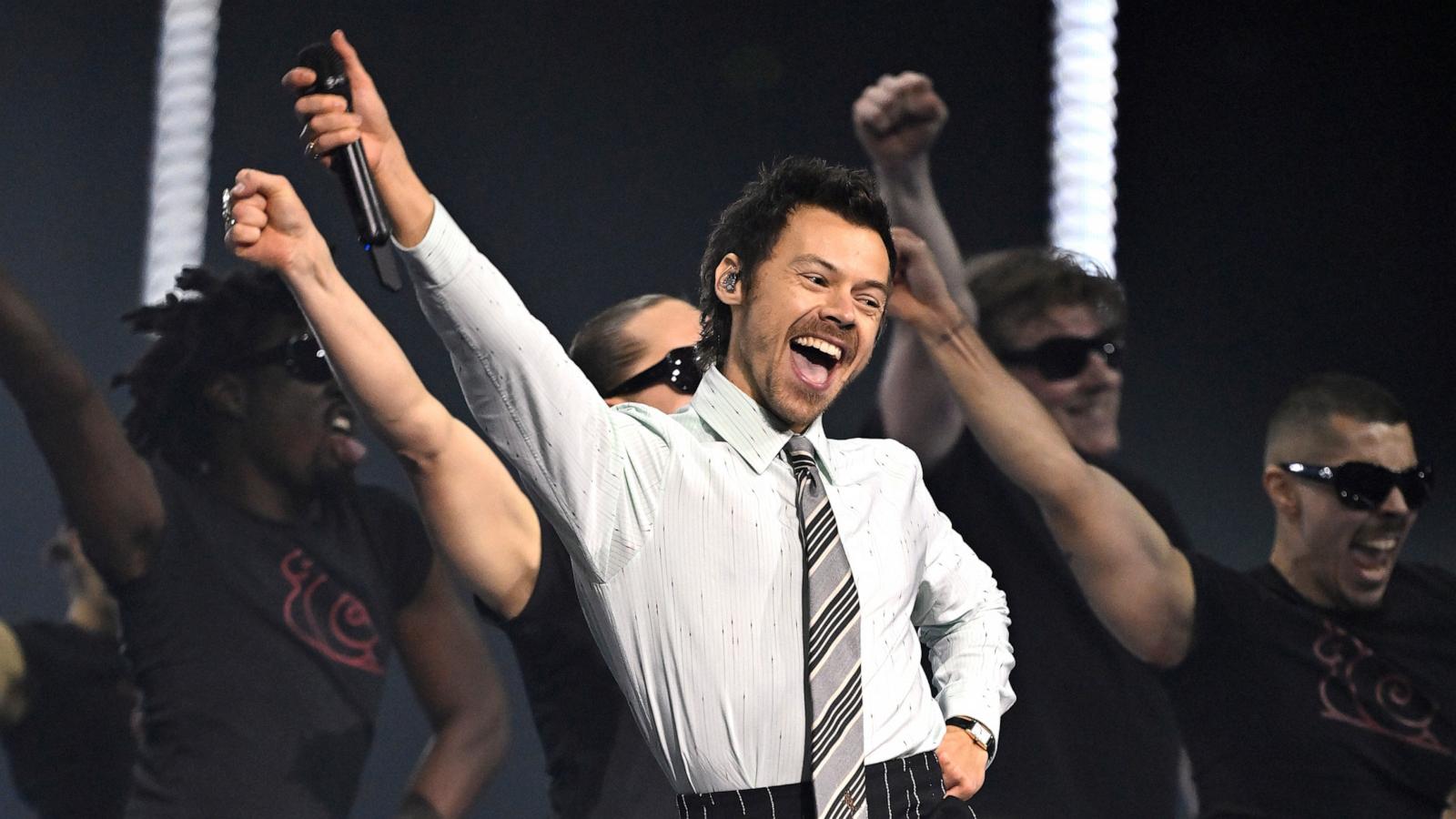 PHOTO: Harry Styles performs 'Aperture' on stage during The BRIT Awards 2026 at Co-op Live on February 28, 2026 in Manchester, England.