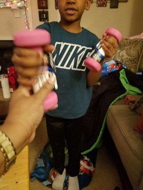 PHOTO: Keasha Hawkins son Kijuan, 8, gave her pink weights for Christmas.