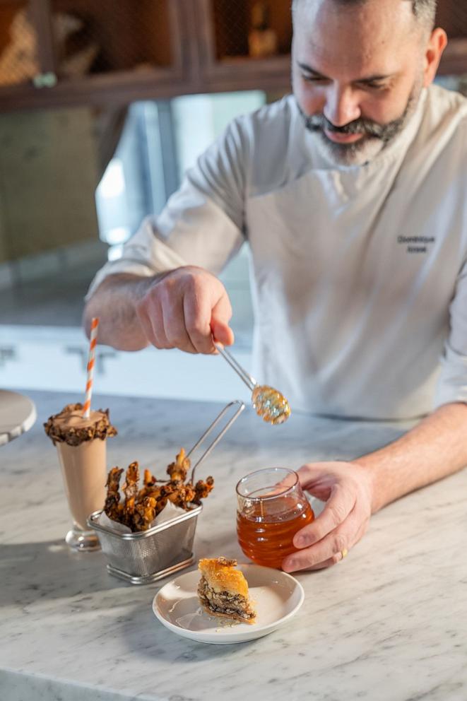 PHOTO: Chef Dominique Ansel puts a drizzle of honey atop his chocolate baklava.